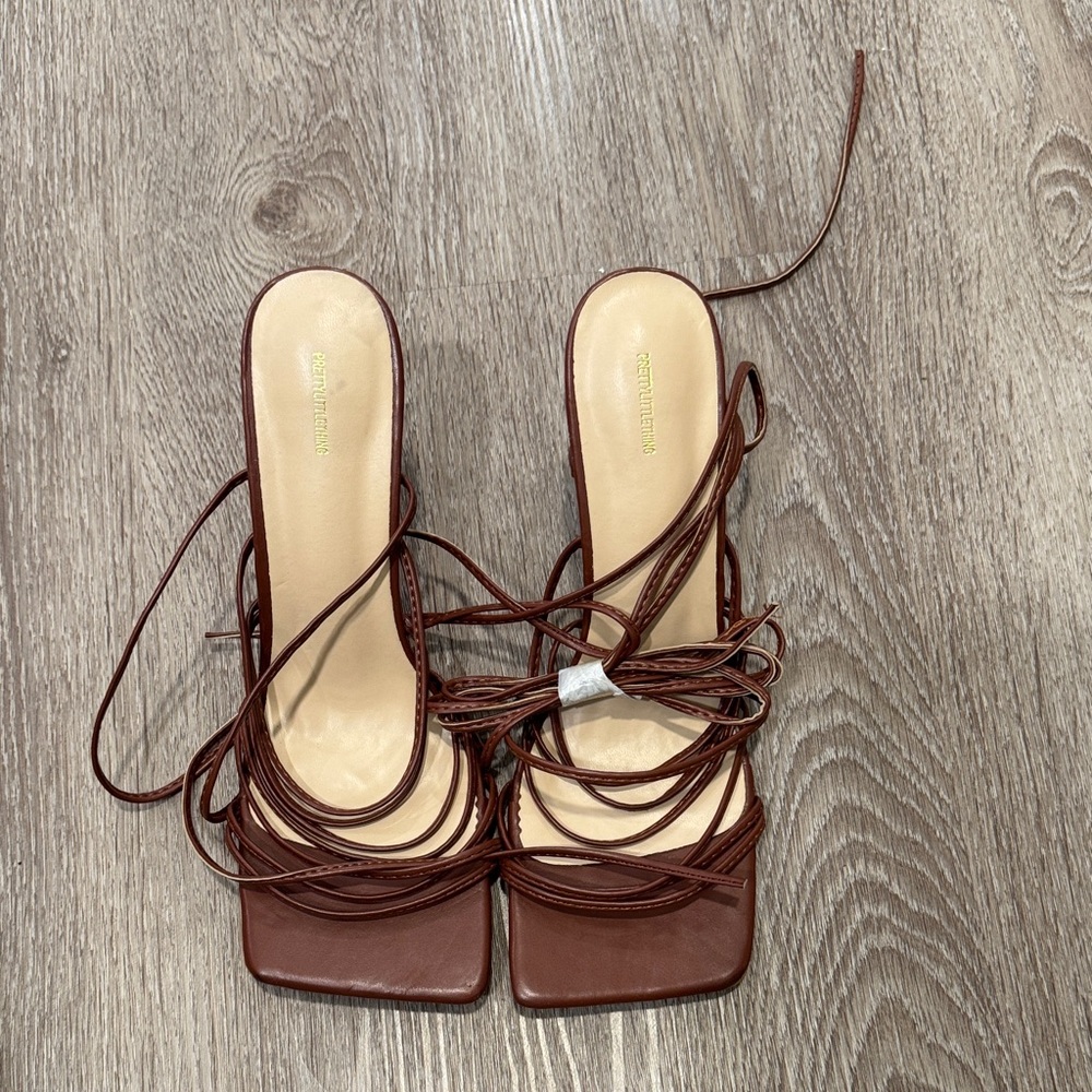 PrettyLittleThing Chocolate Lace-Up Heels